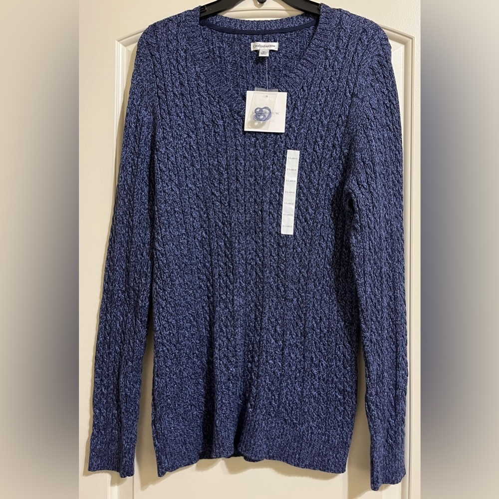 NWT Croft & Barrow Women's Blue V-Neck Knit Sweater Soft Size XL